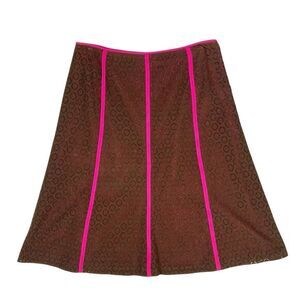 Peck & Peck Lace Layered Midi Skirt Womens 10 Pink Brown Eyelet Boho Coastal